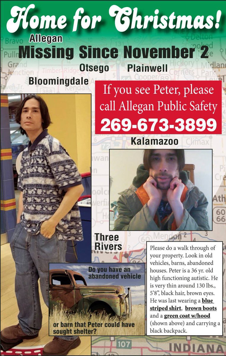 FindOurMissing_'s tweet photo. Peter Snow has been missing from Plainwell, Michigan since November 2, 2020.
#FindOurMissing #MissingPerson #Missing #NotForgotten #Michigan #Plainwell #Kalamazoo #MissingPersons #MissinginAmerica #PeterSnow https://t.co/tZdiEwWilo
