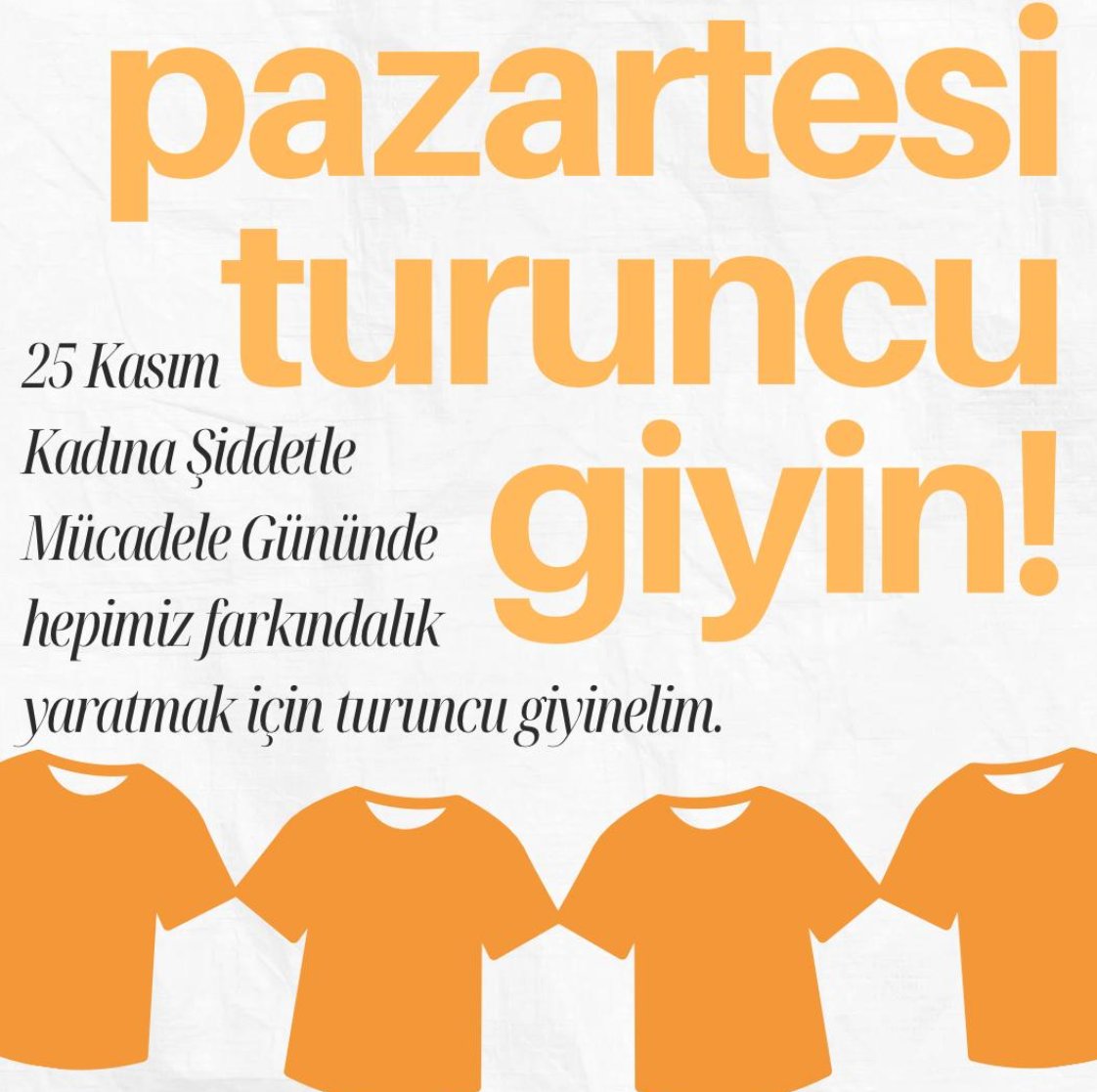 25 Kasım Kadına şiddetle mücadele gününde bizler AGÇK ailesi olarak farkındalık yaratmak için hep birlikte barışın ve mücadelenin rengi olan turuncu giyiniyoruz. Sizler de bize katılıp bu çağrıyı yaymak, sesimize ses olmak isterseniz turuncu giyinmeyi unutmayın! 🧡🍂