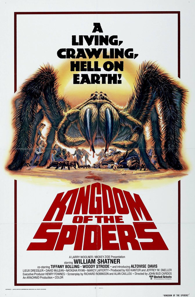 FilmNewsNos's tweet photo. 🎬MOVIE HISTORY: 47 years ago today, November 23, 1977, the movie ‘Kingdom of the Spiders’ opened in theaters!
@WilliamShatner #NatashaRyan #MarcyLafferty #TiffanyBolling #WoodyStrode #AltoviseDavis #LieuxDressler #DavidMcLean #JoeRoss #AdeleMalisMorey #RoyEngel #JohnBudCardos https://t.co/aJzZBsgenh