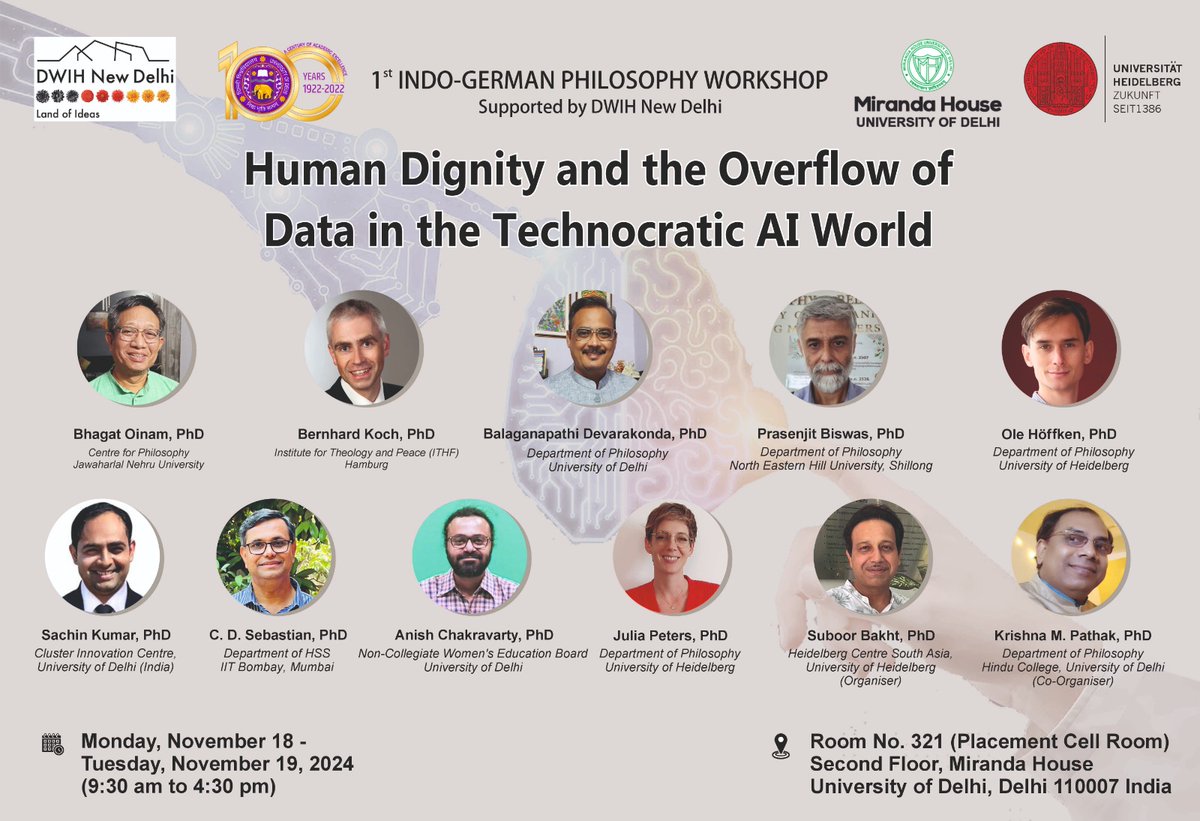 KMPathak's tweet photo. I organised a 2-day First Indo-German Philosophy Workshop at Delhi University on Nov 18-19, 2024 with philosophers from India &amp; Germany. The Workshop was generously funded by DWIH, New Delhi &amp; Heidelberg University. @AmbAckermann @UniHeidelberg @iccr_hq @eoiberlin @UnivofDelhi https://t.co/2wLFgAPfLE
