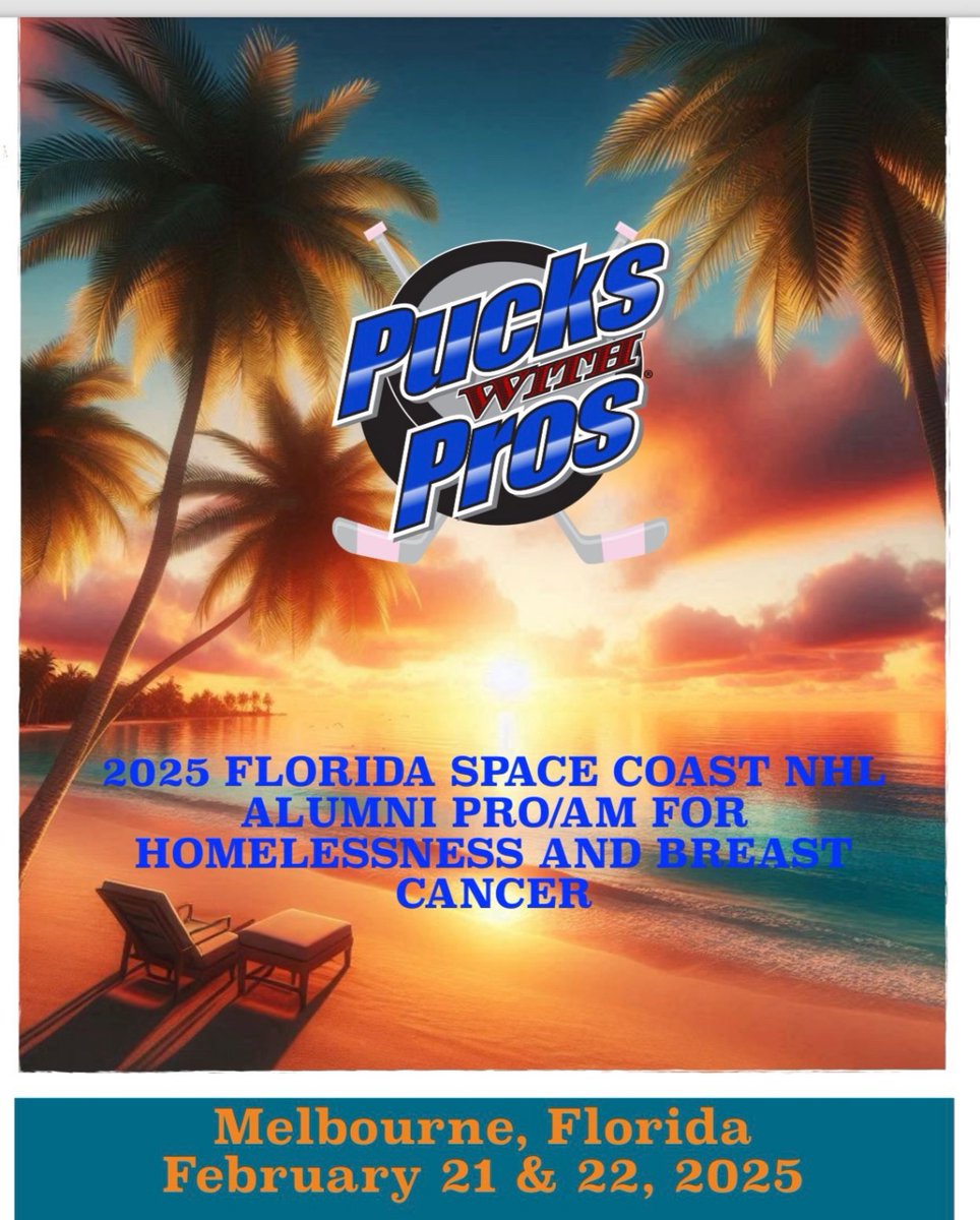 Limited player and goalie spots remain for the 2025 Space Coast Pucks with Pros <a href="/NHL/">NHL</a> Pro/Am near Viera on Florida’s Space Coast. 3 <a href="/NHLAlumni/">NHL Alumni</a>  per team and 3 games at Space Coast Iceplex and 2 receptions over 2 days - 2/21 &amp; 2/22. Contact puckswithpros@comcast.net for details.