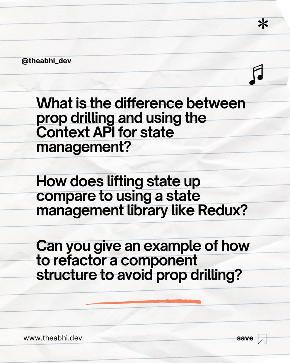 theabhi_dev's tweet image. React State Management Interview Prep! 💡 Ace your next interview with these essential questions on lifting state up and advanced state management. 🚀 #ReactInterview #CodingPrep #MERNChallenge