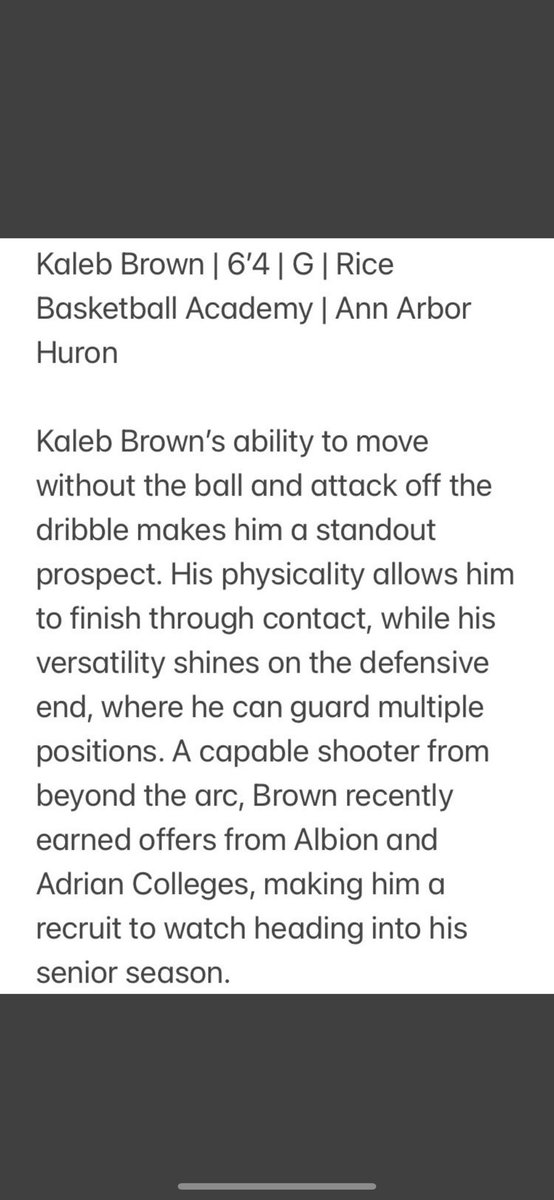 Kaleb Brown (@kb_153) on Twitter photo Thanks to <a href="/NxtProHoops/">NXTPRO Hoops</a> for identifying me as a recruitable 2025!
<a href="/Rice_B_Academy/">Rice Basketball Academy™️</a> <a href="/A2HuronBball/">Huron Basketball 🏀</a> <a href="/TheDZoneBBall/">The D Zone Basketball</a> <a href="/Kgraves2_/">Keandre Graves, MBA</a> <a href="/Nate_Frisbie/">Nate Frisbie</a> <a href="/t_kaiser3/">Tim Kaiser</a> <a href="/coach_djokaj/">Gjon Djokaj</a> Thanks to <a href="/NxtProHoops/">NXTPRO Hoops</a> for identifying me as a recruitable 2025!
<a href="/Rice_B_Academy/">Rice Basketball Academy™️</a> <a href="/A2HuronBball/">Huron Basketball 🏀</a> <a href="/TheDZoneBBall/">The D Zone Basketball</a> <a href="/Kgraves2_/">Keandre Graves, MBA</a> <a href="/Nate_Frisbie/">Nate Frisbie</a> <a href="/t_kaiser3/">Tim Kaiser</a> <a href="/coach_djokaj/">Gjon Djokaj</a>