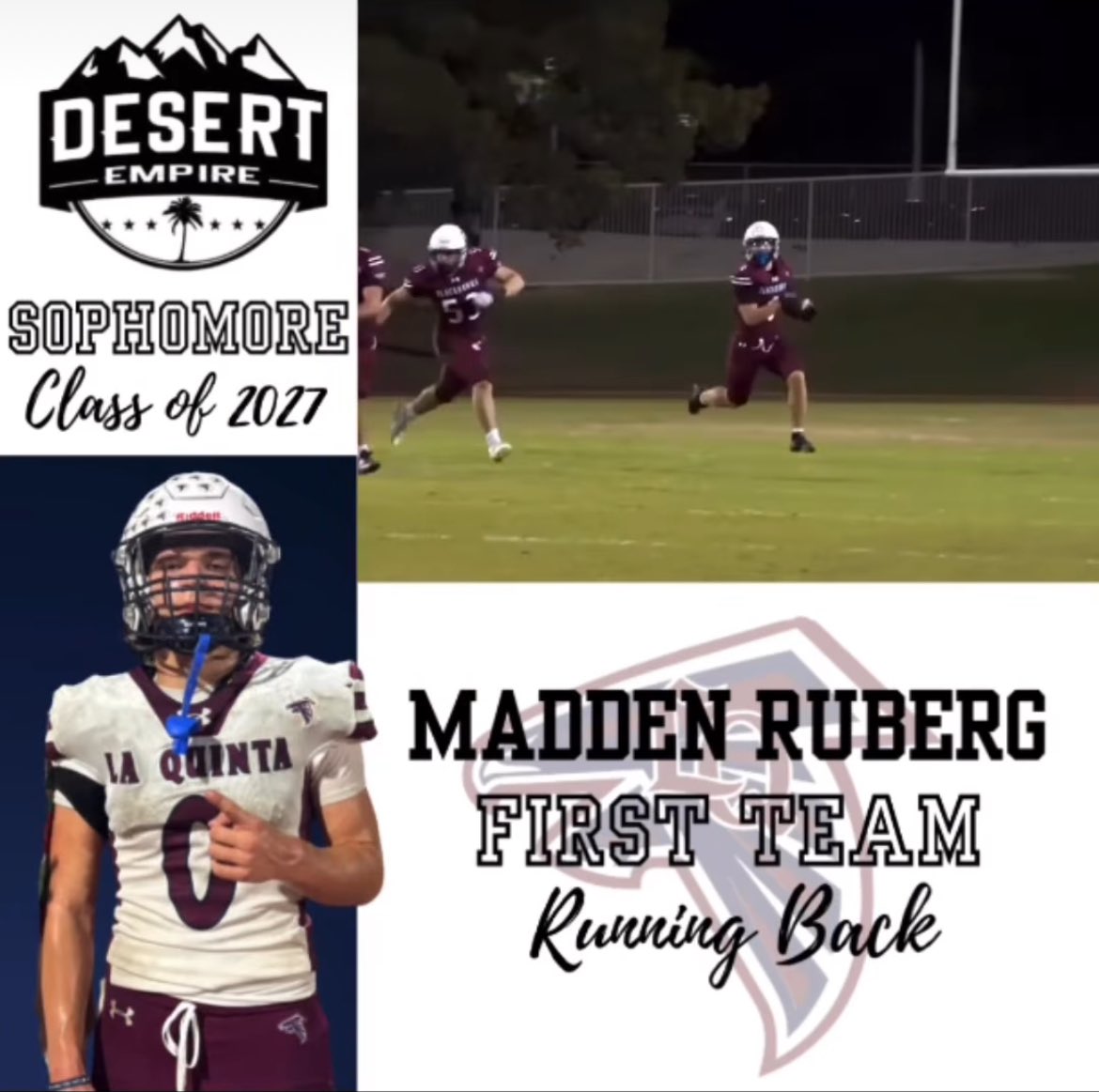 Congratulations to <a href="/JMaddenRuberg/">Madden Ruberg</a> (5’10” 180 lbs) for making DEL First Team RB as a sophomore. #LQfootball