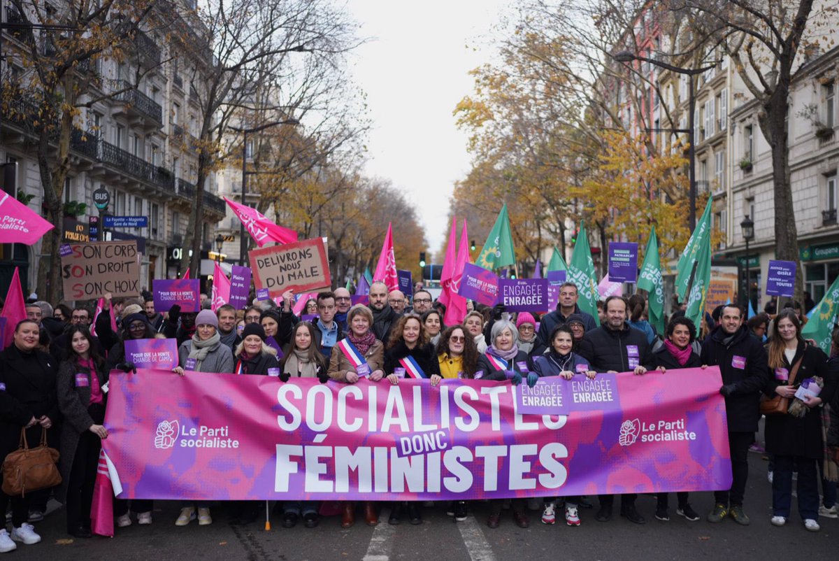 partisocialiste's tweet photo. 📣 Pour que la honte change de camp 🟣

Les socialistes étaient nombreuses et nombreux sur Paris à répondre à l’appel à mobilisation des collectifs féministes, contre les féminicides, les violences sexistes et sexuelles et contre les violences de genre ! ✊

#23novembre https://t.co/TYIQFdKVuu