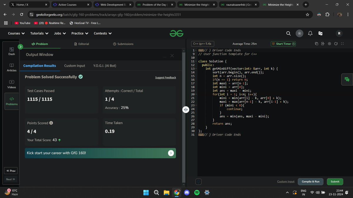 raunakcode's tweet image. Day 8/160     
Completed todays problem.       
#gfg160 #geekstreak2024
