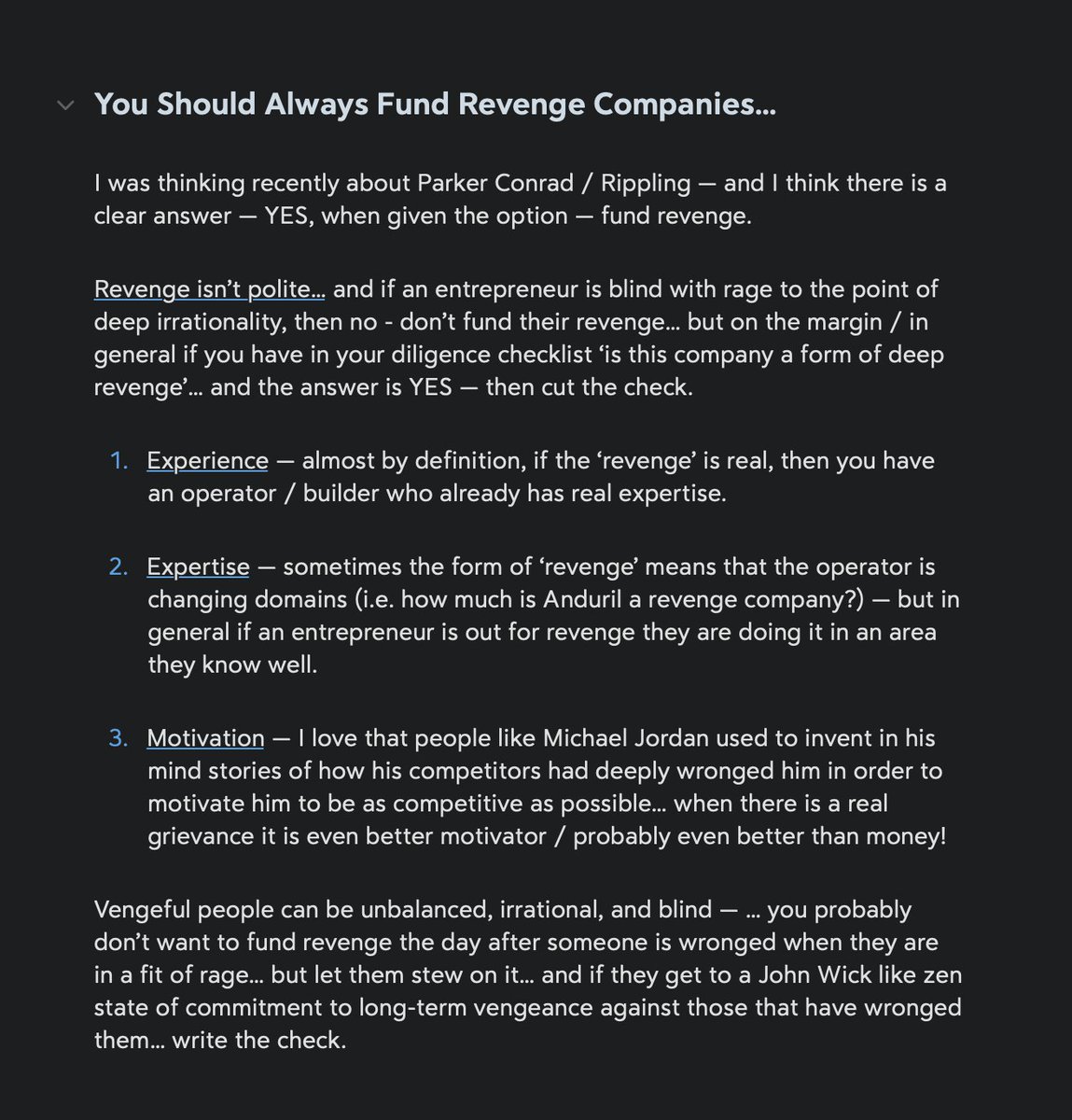 You Should Always Fund Revenge Companies…