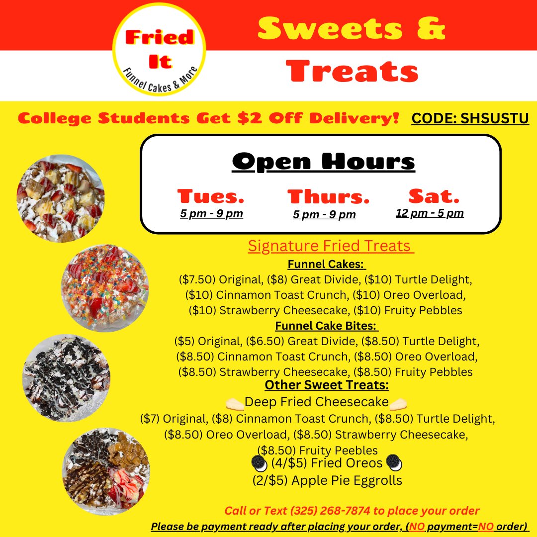 FriedIt3's tweet photo. Fried Fam, we’re leveling up your cravings with 3 NEW ITEMS! 😍✨

🔥 Deep Fried Red Velvet Cheesecake
🍫 Deep Fried Chocolate Chip Cookie Dough
🥜 Deep Fried Reese’s

Your sweet tooth won’t stand a chance! Order now and try them all. #FriedItFam #NewOnTheMenu #FairFoodFavorites https://t.co/PGkdzWub4I