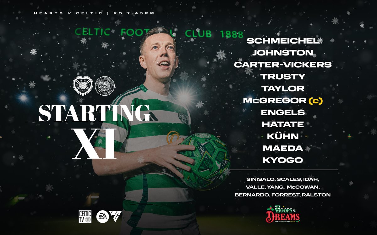 CelticFC's tweet image. 🟢 Your Celtic team to face Hearts at Tynecastle tonight ⚪

#HEACEL | #CelticFC🍀