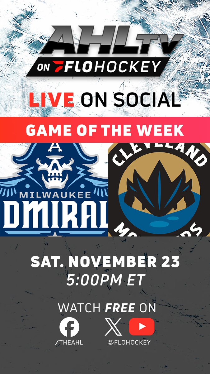 TheAHL's tweet photo. What Saturday has in store.
#AHLToday
π
: November 23
πΊ: https://t.co/xslzIvekI0
π: #MILvsCLE free on @FloHockey's Facebook, X, and YouTube accounts https://t.co/CyqbeCn578