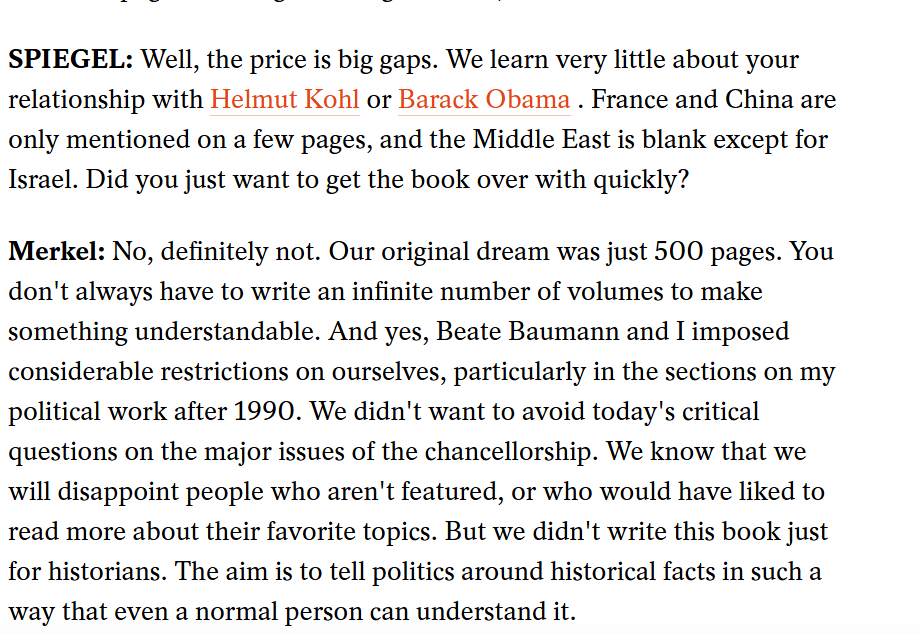This Spiegel interview saved me 30 euros - turns out there's very little on China in Merkel's memoir