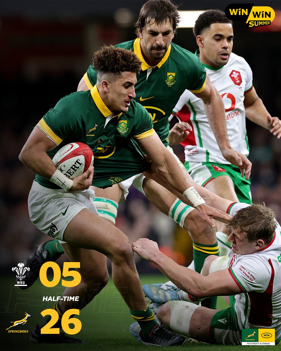 MTN_Rugby's tweet photo. The Boks have a healthy lead after an incredible first half of rugby👏

#MTNSpringboks24 #30YearsOfProgress #WALvRSA #AutumnNationsSeries https://t.co/2gdFFCZbel