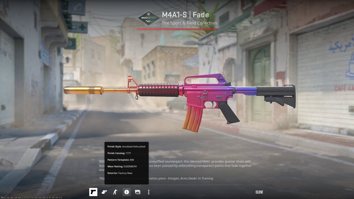 chained industrial $2 tradeup all the way to a 5% m4 fade LOOOOL

25% -&gt; 25% -&gt; 6.9% -&gt; 5.25%