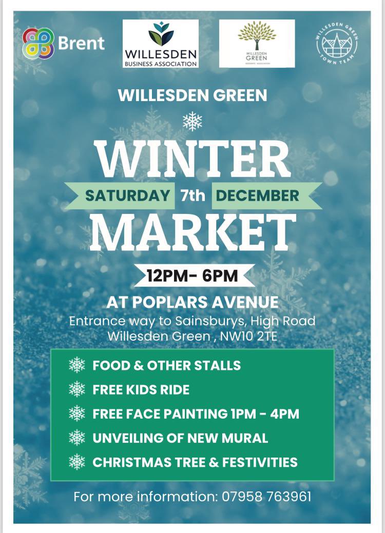 Join us for music, food, fun and festivities on Saturday 7th December in Willesden Green 12pm-6pm.   #willesdengreen #wgwintermarket