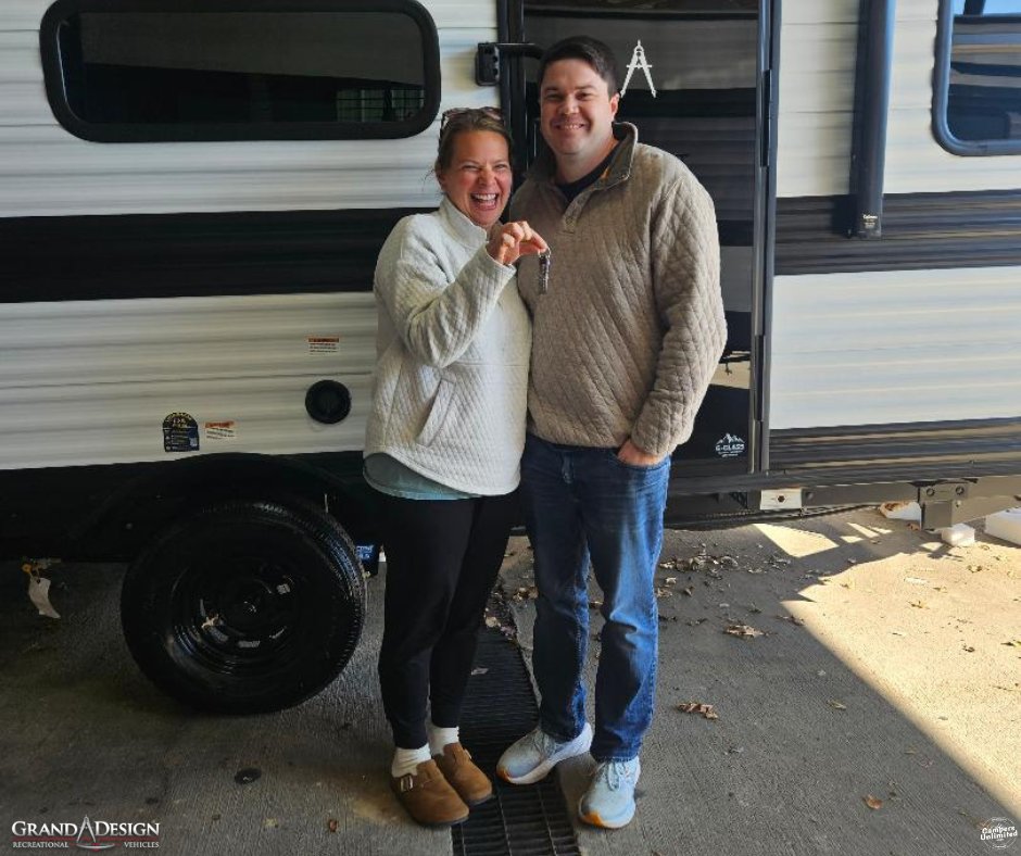 CampersUnlimitd's tweet photo. Congratulations to Brent Cox from Birmingham , Al. on your new Transcend by Grand Design! Salesman Rodney Robertson was happy to help this sweet couple! Thank you for shopping at our Gadsden location! Let the good times begin! https://t.co/BQQj0a7gSk