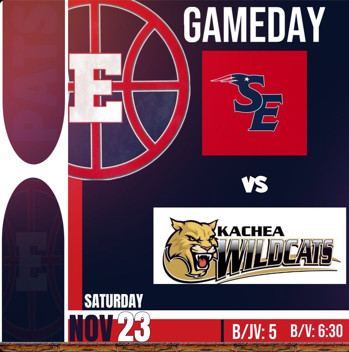 It’s another Patriot Gameday

-Vs Kachea 
-6:30
-@ the Patriot Palace

Be there to support the Patriots!
