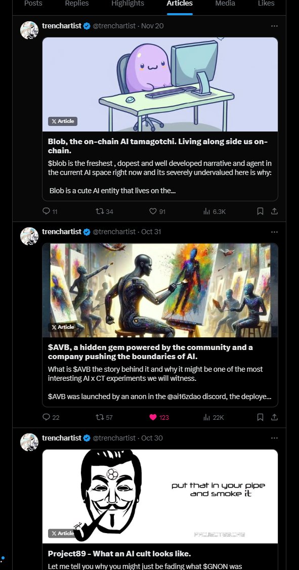 trenchartist's tweet photo. i've only written 3 articles so far

for #project89 $avb and now $blob

only write for stuff i truly believe in with unique and interesting narratives and have conviction that they deserve more attention. https://t.co/6nL9TnJi75