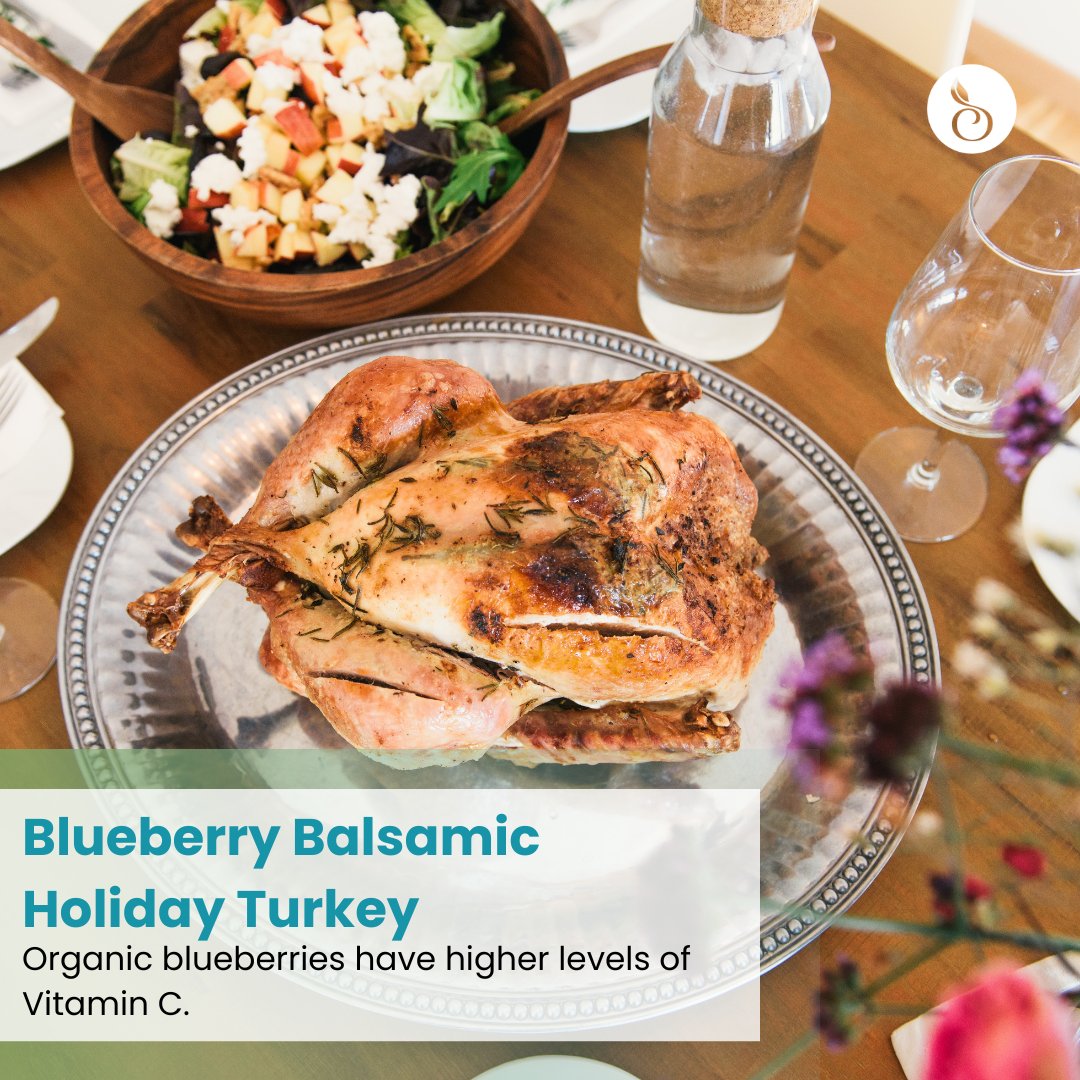For a fresh spin on the traditional turkey, try our Blueberry Balsamic Holiday Turkey! Use organic blueberries for an extra boost of vitamin C in the blueberry balsamic glaze—the perfect sweet tart combination for your holiday table. Get the recipe: bit.ly/4eEz2ar
