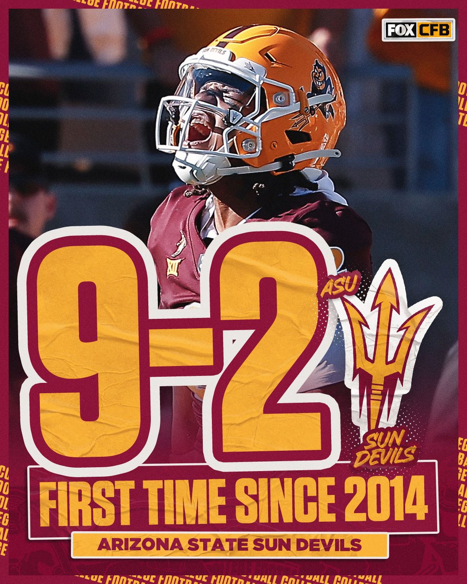 FOX College Football (@cfbonfox) on Twitter photo With No. 21 <a href="/ASUFootball/">Sun Devil Football</a>'s victory over No. 14 BYU, the Sun Devils are 9-2 for the first time since 2014! š With No. 21 <a href="/ASUFootball/">Sun Devil Football</a>'s victory over No. 14 BYU, the Sun Devils are 9-2 for the first time since 2014! š