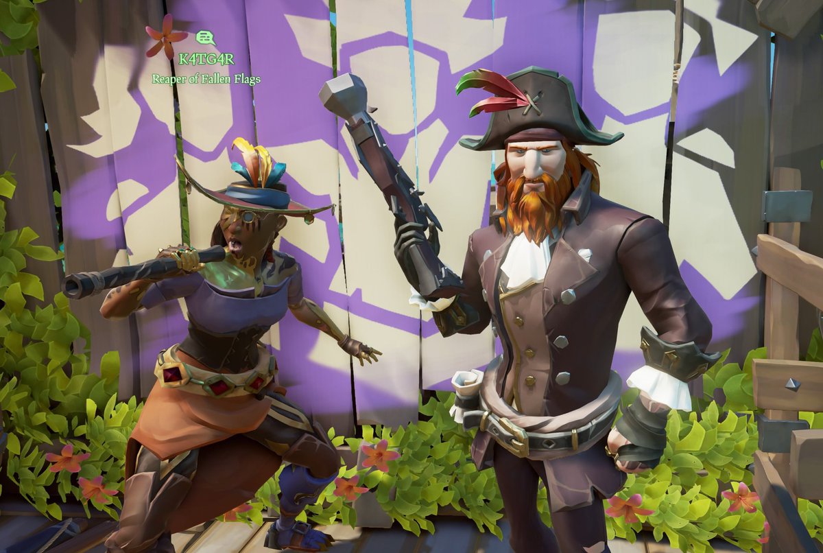 TheHippieSinger's tweet photo. Had an awesome sail with @K4TG4R !! We did a my Lucky Voyage, Special Voyage SeaFort and chased off a Reaper sloop that tried to interfere! All in all, had a grand ol' time! #BeMorePirate #SOTCommunityWeekend https://t.co/TxnaqRZJ5a