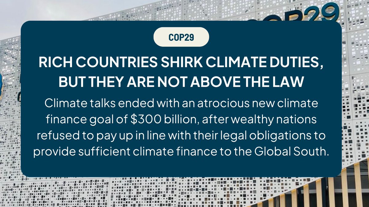 The climate talks in Baku 🇦🇿 are officially over!

#COP29 opened with a bulldozing through of dangerous #CarbonMarkets and ended with a bulldozing through of an empty promise of rich countries’ legal obligations to protect #HumanRights &amp; the planet: ciel.org/news/cop29-cie…

A 🧵