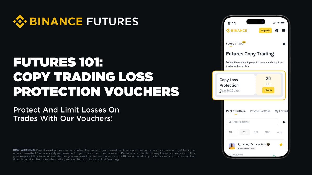 binance's tweet photo. Still unsure about Copy Trading? 

Visit the copy trading page and watch out for our loss protection vouchers.

Find out more 👉 https://t.co/VsUh2h2vT1 https://t.co/mCEXrWfLZY
