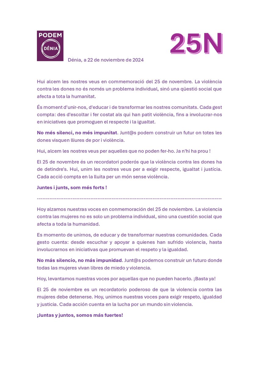 En este 25 de noviembre, recordamos la importancia de erradicar la violencia contra las mujeres y la lucha por sus derechos.