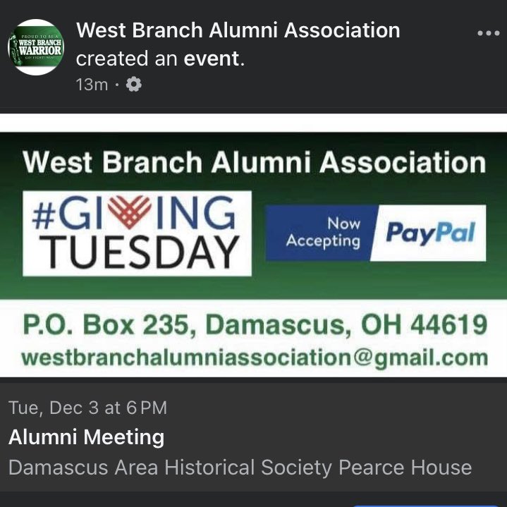 wbwarrioralumni's tweet photo. Calling All WB Alumni &amp; Friends to join us on #GivingTuesday for our year end meeting! 💚🤍🖤 https://t.co/wzVllBaHI4