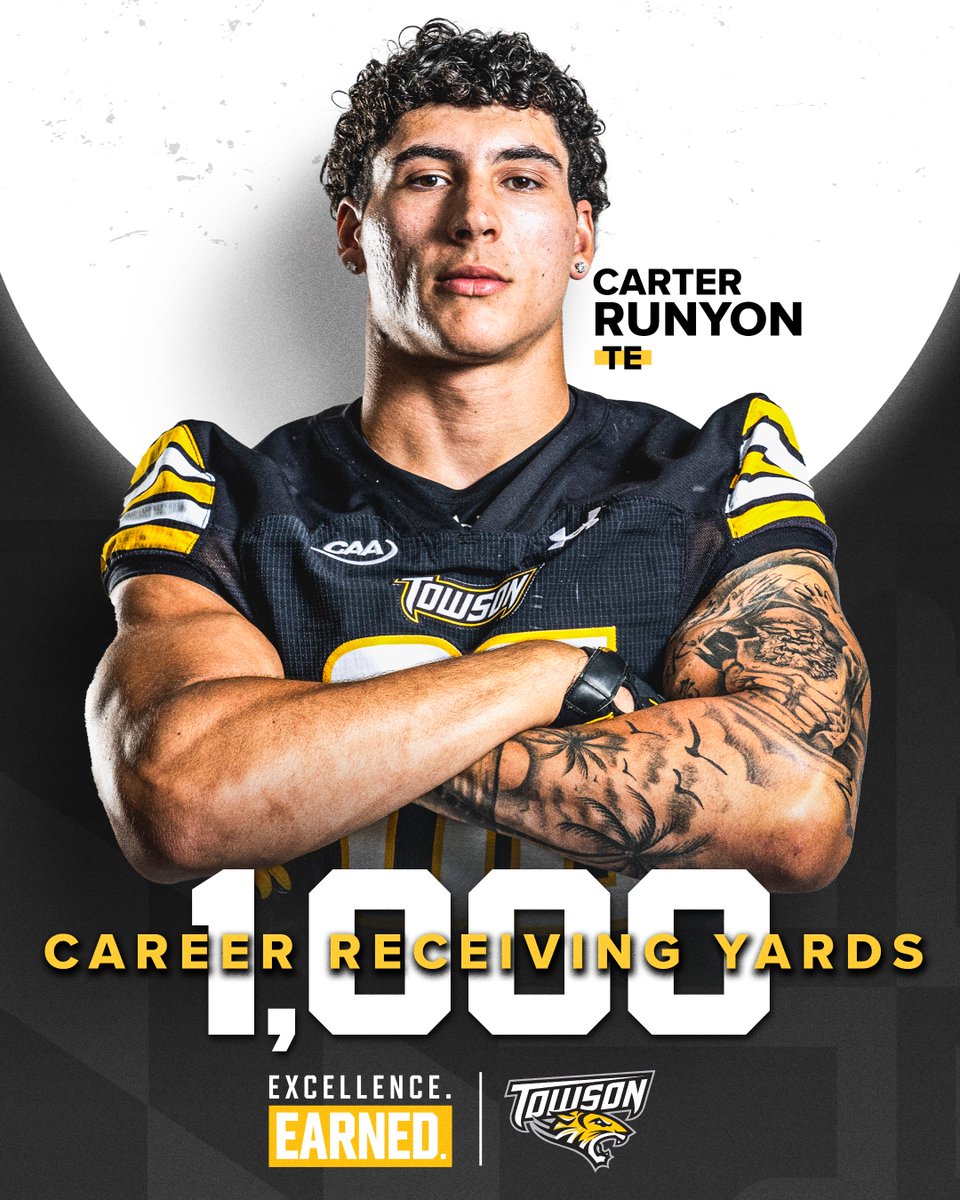 Congratulations to Carter Runyon for surpassing 1,000 receiving yards with Towson!
#GohTigers | #ARETE