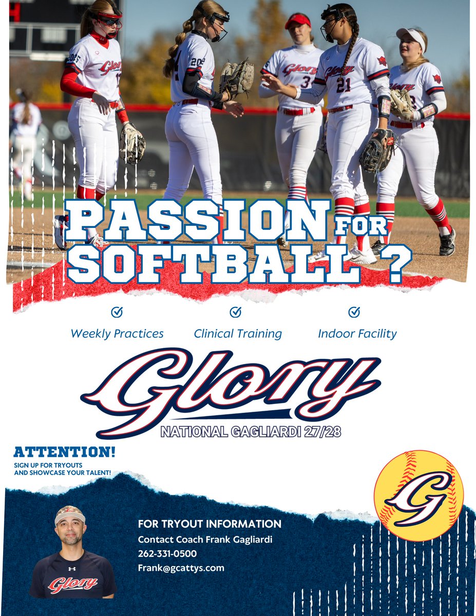 🚨 Attention Softball Players! 🚨 VA Glory National Gagliardi is reloading for the Fall 2025 season. We are seeking talented athlete's grad year 27/28 to join our elite national showcase team. Compete &amp; play at the highest level in front of college coaches nationwide.  Showcase