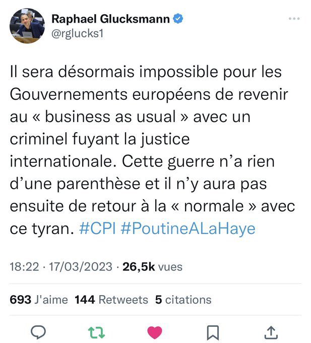 . <a href="/rglucks1/">Raphael Glucksmann</a> quid des mandats d’arrêt émis contre les criminels israéliens Netanyahu et Gallant ?