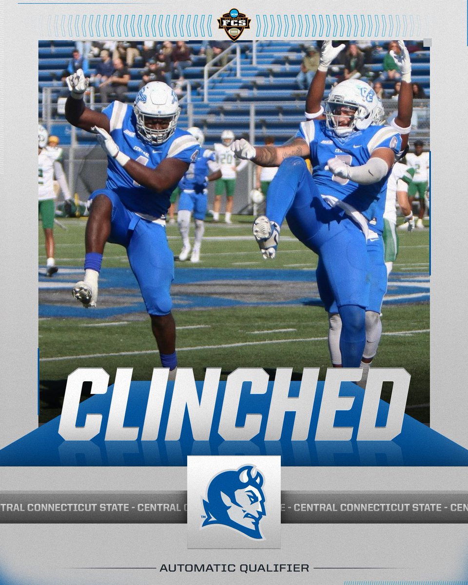 🔵 CLINCHED 🔵

<a href="/ccsu_fb/">CCSU Football</a> have clinched a spot in the NCAA FCS Football Playoffs after defeating Duquesne, 21-14.

#FCSPlayoffs