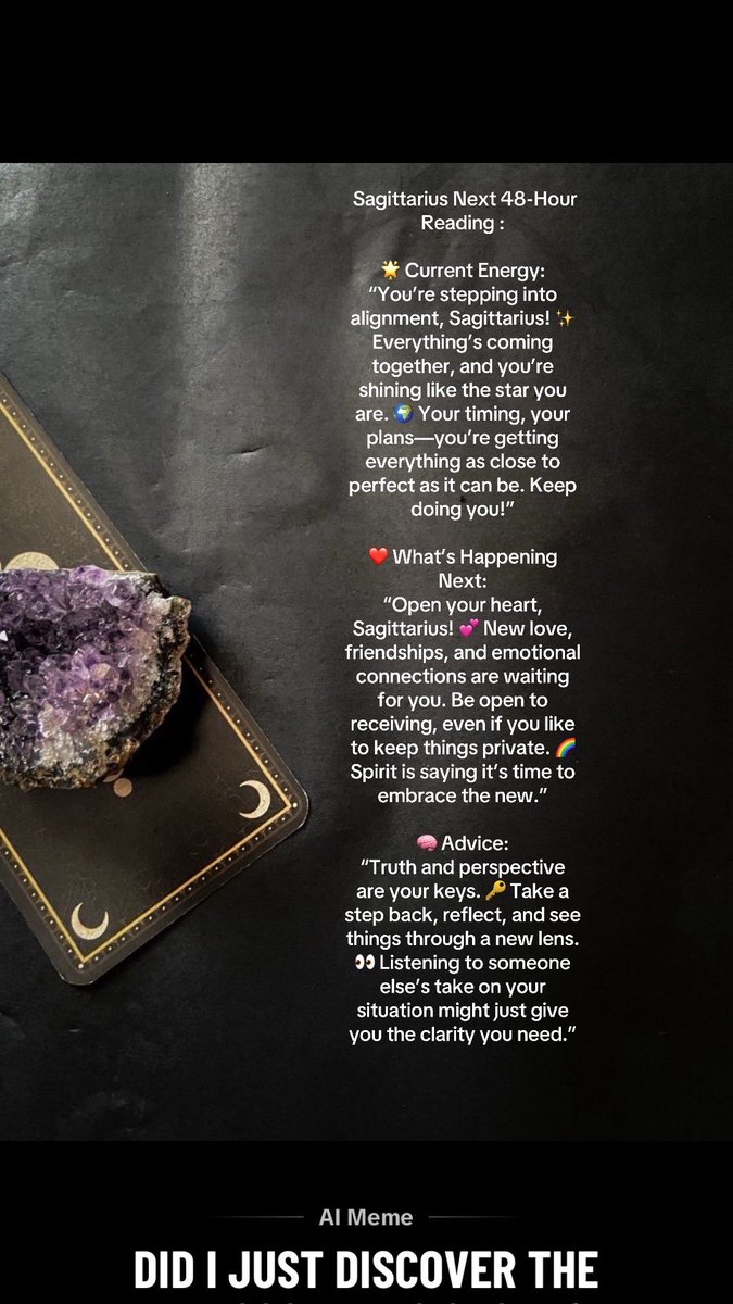 Destineedreams8's tweet photo. 🌍 Sagittarius, your world is aligning! ✨ New love, fresh connections, and big perspective shifts await in the next 48 hours. Are you ready to open your heart? ❤️🔥 #SagittariusSeason 
#Sagittarius #Next48Hours #ZodiacReadings #AstrologyVibes #SpiritualJourney https://t.co/H7TprQHkma