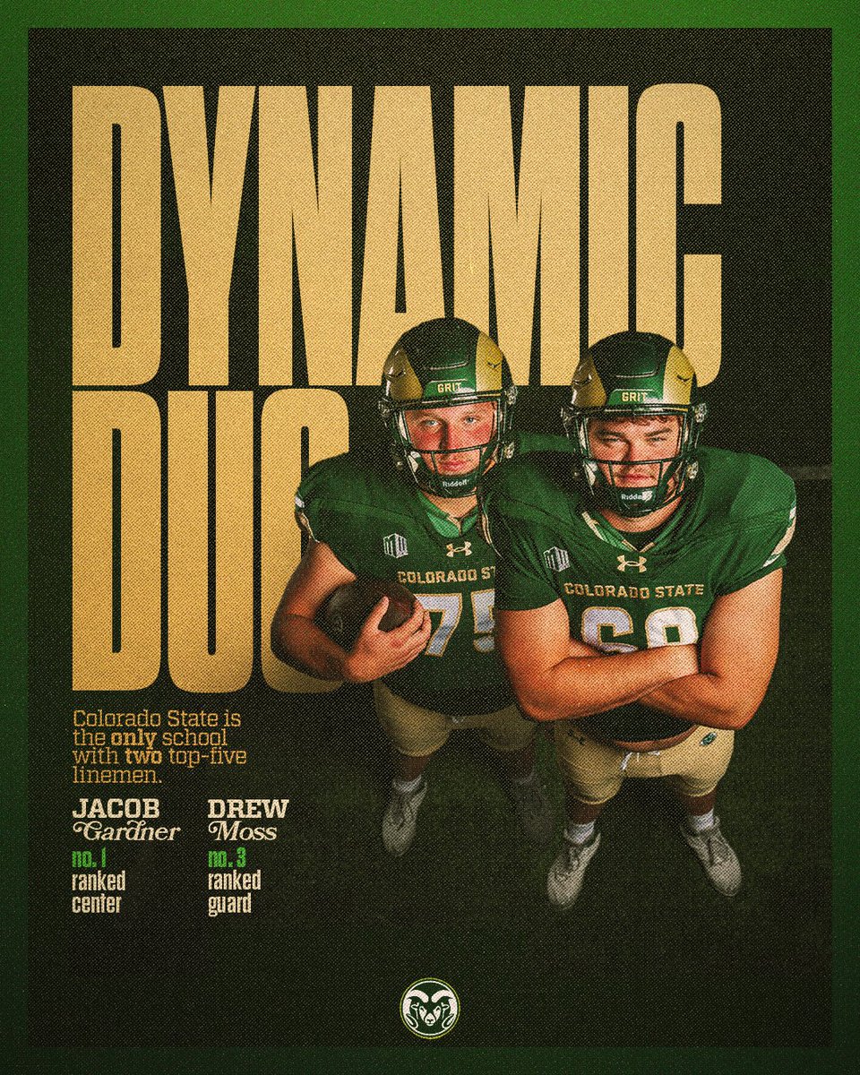 𝐃𝐲𝐧𝐚𝐦𝐢𝐜 𝐃𝐮𝐨 🏈

» <a href="/jacobogardner/">Jacob Gardner</a> - No. 1 Center
» <a href="/DrewMoss68/">Drew Moss</a>  - No. 3 Guard

Only line in the country with TWO top-5 rated linemen 🐏

#Stalwart x #RamGrit 🐏