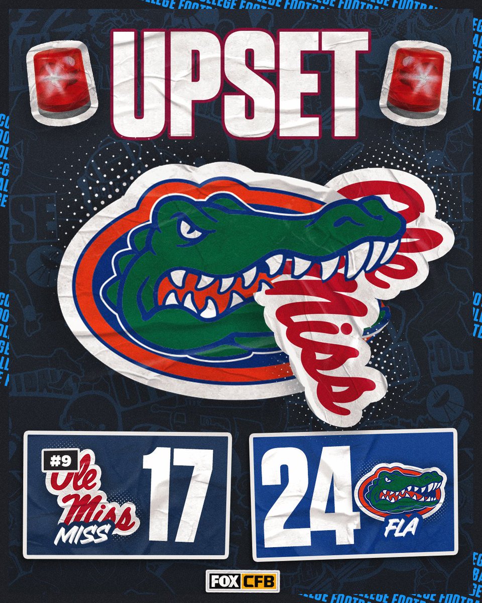 FOX College Football (@cfbonfox) on Twitter photo DOWN GOES OLE MISS 😱
<a href="/GatorsFB/">Florida Gators Football</a> takes down No. 9 Ole Miss at the Swamp 🐊 DOWN GOES OLE MISS 😱
<a href="/GatorsFB/">Florida Gators Football</a> takes down No. 9 Ole Miss at the Swamp 🐊