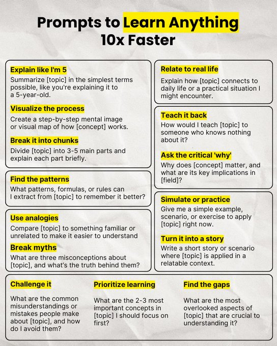 Prompts to Learn Anything 10X Faster;