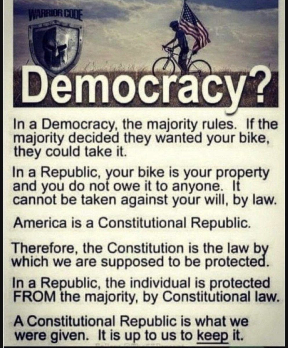 Know that any time someone refers to our government as a democracy, they are either ignorant or willfully trying to undermine our REPUBLIC.