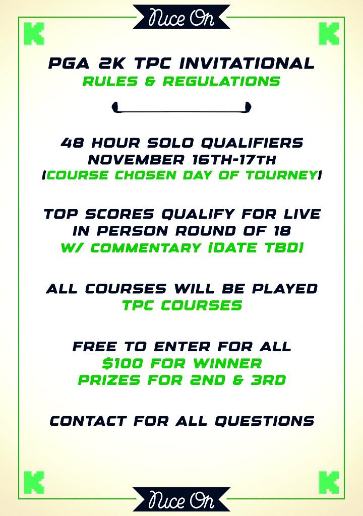 D0SiL_'s tweet photo. Welcome back for another our 3rd Playoff round today LIVE @kick 💚 Our 3rd group hits @tpcscottsdale today for our #NiceOn⛳️ 1st Invitational 🏌️♂️
Let’s have some fun, enjoy some beverages & post some fantastic scores 💯 @KickCommunity @VegasInferno @squealnation “Next up on the 1st Tee”
@kick - D0SiL 💚