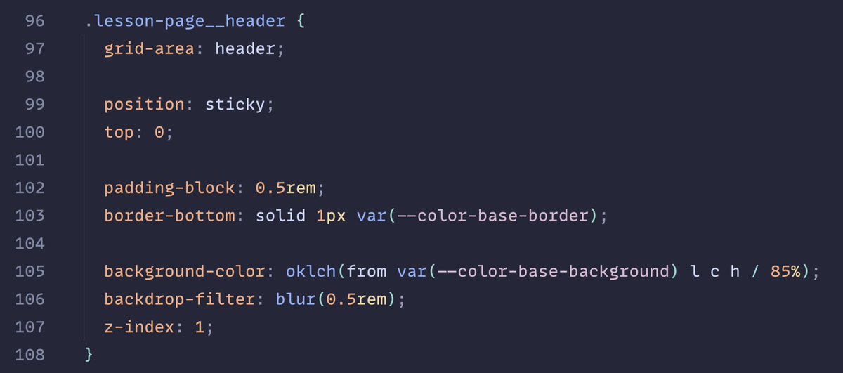 Modern CSS is just sooo good!!

- We can create very nice layouts with CSS grid (we can even name the grid areas 🤯)
- We have variables
- We can easily transform colors and the result feels consistent thanks to OKLCH

CSS used to be a pain but now I really enjoy it.