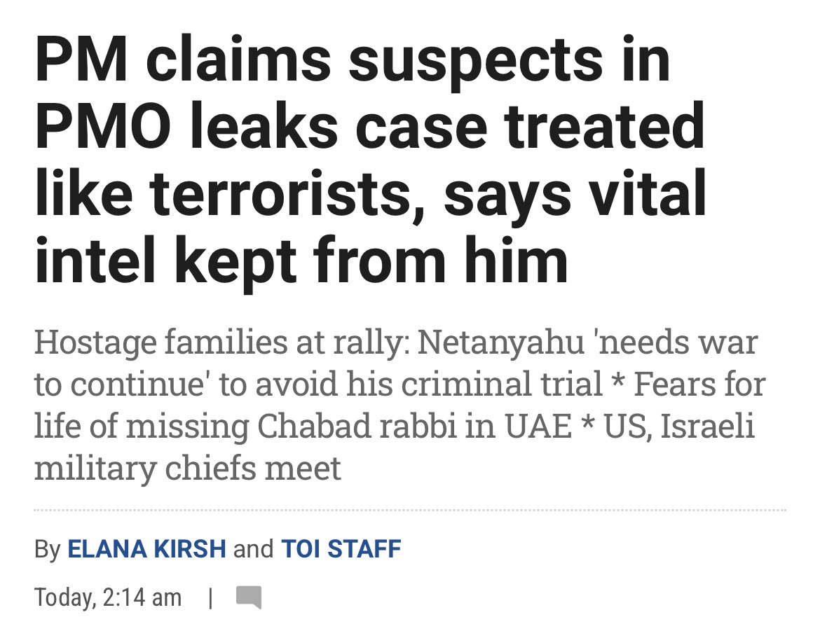 davenewworld_2's tweet photo. The Times of Israel is reporting that families of hostages are saying Netanyahu is dragging the genocide on to avoid his criminal trial. https://t.co/GxYZWVfdFP