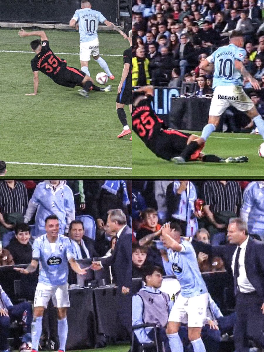 theMadridZone's tweet image. ❗️La Liga Watch: Iago Aspas refused to finish the first half after referee Soto Grado did not give a second yellow to Barcelona’s Gerard Martín.