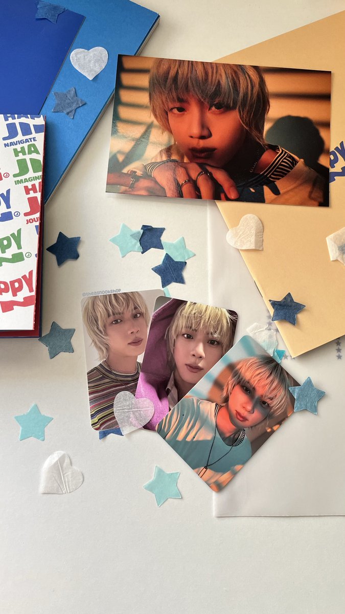 thea_studio_'s tweet photo. jin happy navigate ver. unboxing!!! 🌟

I’m OBSESSED 😭😭😭😭 wtf is this album!!!!!!!!! it’s been a while since I felt this excited about album inclusions. thank you Jin!!!!! 🫂🩵 https://t.co/bIGgfKcLTM