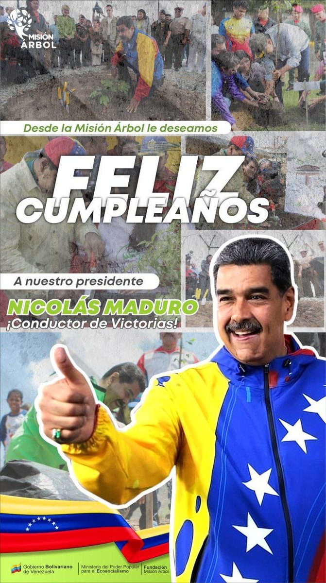 Desde la Misión Árbol cojedes le deseamos un feliz cumpleaños al presidente Nicolas Maduro, que Dios y Jesús de Nazaret le den mucha vida y salud para que siga consolidando la patria nueva!