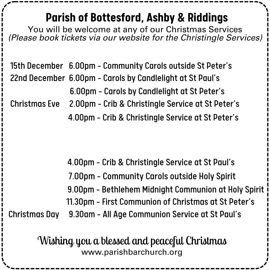 We hope you're all having a great Advent so far! - Details below of all our upcoming services for the Advent and Christmas season.