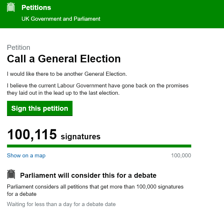 Politocrit1's tweet photo. ⚠️UPDATE - THIS IS EPIC⚠️

The Petition to CALL A GENERAL ELECTION has now had OVER 100,000 signatures in just a couple of hours

Let's get it to 200K📈

Want to FIRE Labour? 💯
EVICT Starmer from Number 10? ✅
Please SIGN &amp; SHARE ⤵️🙏 

Petition: https://t.co/Z41zYgcMRz https://t.co/rLAdbMxtwj