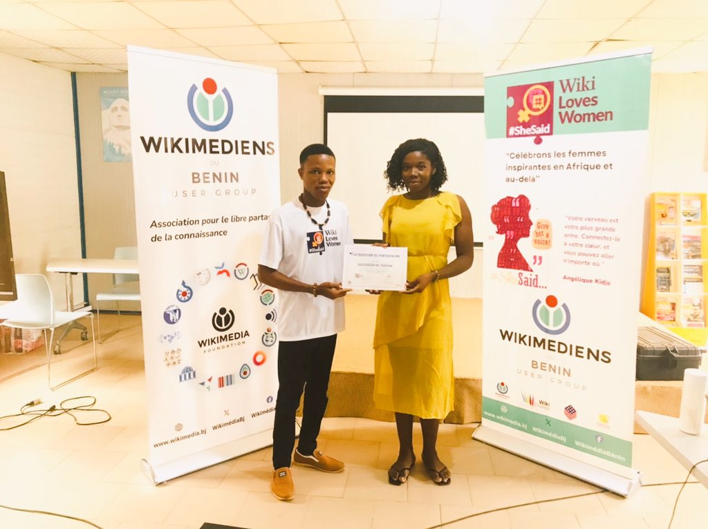 WikimediaBj's tweet photo. Félicitations aux participants de la campagne #Shesaid 2024 au #Bénin . Aujourd'hui, nous avons clôturé cette belle aventure avec la remise des attestations et prix aux meilleurs contributeurs. Merci à tous pour votre engagement ! #WikiFranca #WikimediaBj #WikiLovesWomen https://t.co/1veunpX6qo