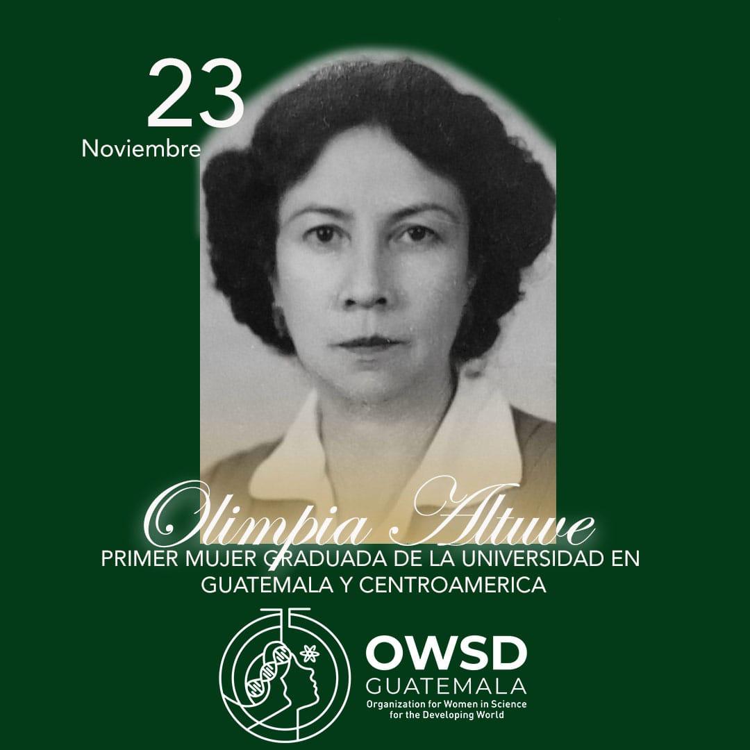 🎓👩‍🔬 ¡Celebramos con orgullo a Olimpia Altuve, la primera mujer graduada de la universidad en Guatemala y Centroamérica! 🌟 Su valentía y determinación abrieron el camino para muchas mujeres en la región, demostrando que no hay límites para nuestras metas.