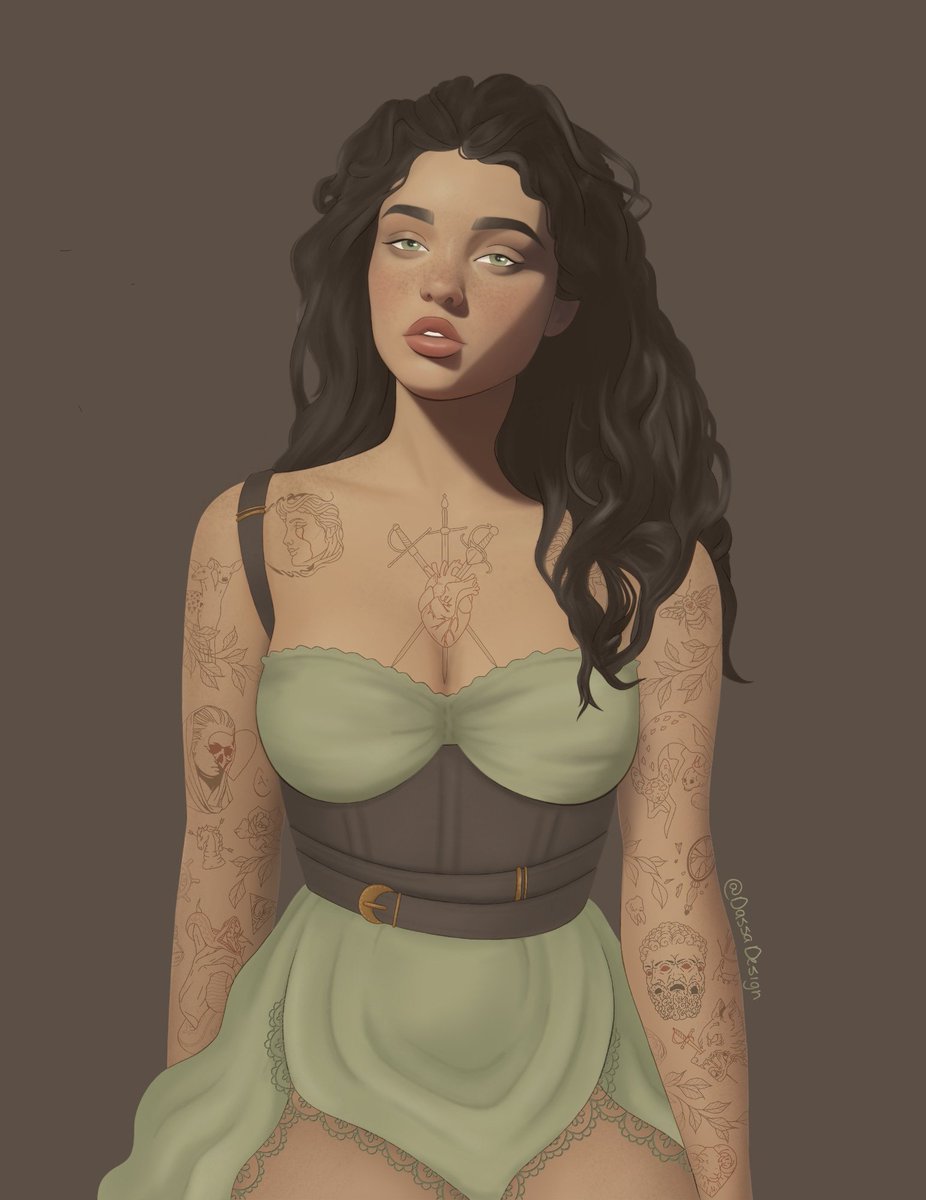 DassaDesign's tweet image. Relia, my my first beautiful character by stats. That, Ingenue &amp;amp; Luck of the Devil, seems fitting for this Ravnos. She'd rock some layers over this, but tattoos
(which aren't my design individually, but Pinterest inspo)

#ravnos #vtm #vampirethemasquerade #worldofdarkness #oc