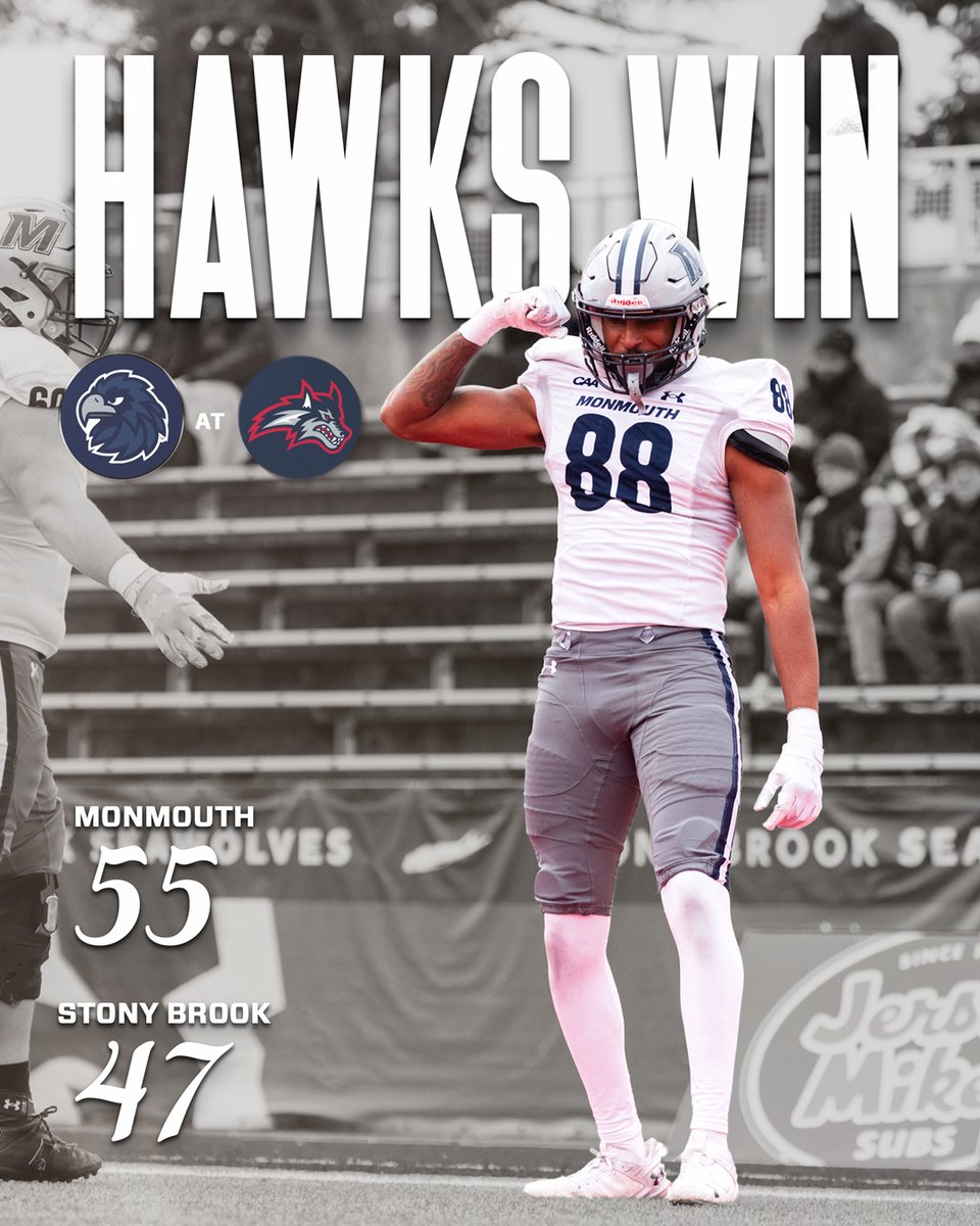Monmouth Hawks (@monmouthhawks) on Twitter photo Playing Spoiler ๐
<a href="/MUHawksFB/">Monmouth Football</a> wins a shootout to take down nationally-ranked Stony Brook!
#FlyHawks Playing Spoiler ๐
<a href="/MUHawksFB/">Monmouth Football</a> wins a shootout to take down nationally-ranked Stony Brook!
#FlyHawks