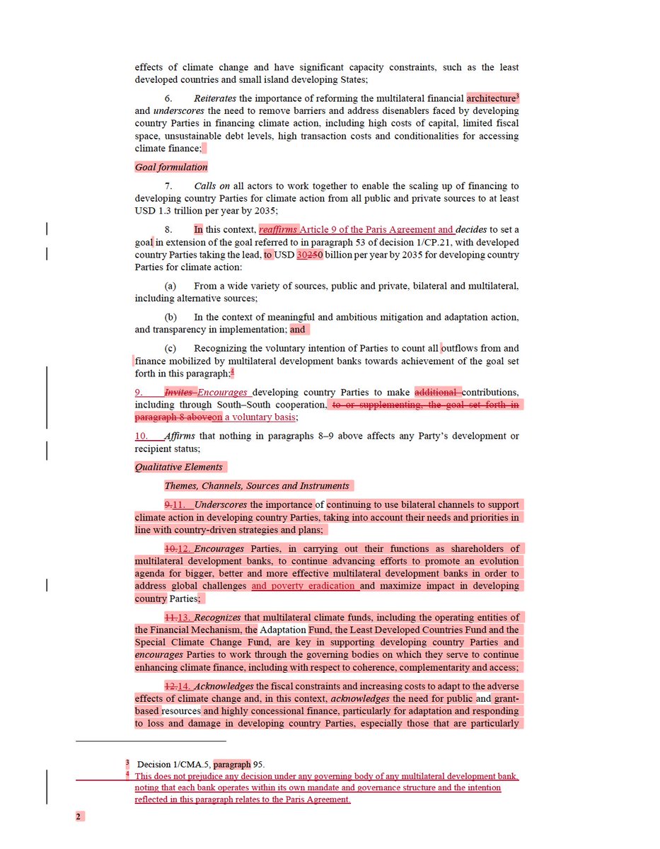 duycks's tweet photo. updated (final?) draft #COP29 outcomes now shared with delegations...
here is updated version of draft decision on #ClimateFinance #NCQG compared to that rejected today by most vulnerable countries' delegates
📄doc: https://t.co/zGKkwK2w0e
🔍track changes: https://t.co/pyWOG05jx4 https://t.co/mMAj34WYBJ